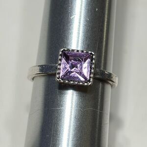 Women’s Silver Tone Raised and etched setting Pink Square Cut Fashion ring